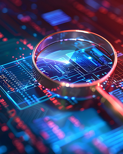 Magnifying glass. Proactively manage risks with CYBERWELL. Identify vulnerabilities, prioritize threats, and strengthen your security across all attack surfaces.